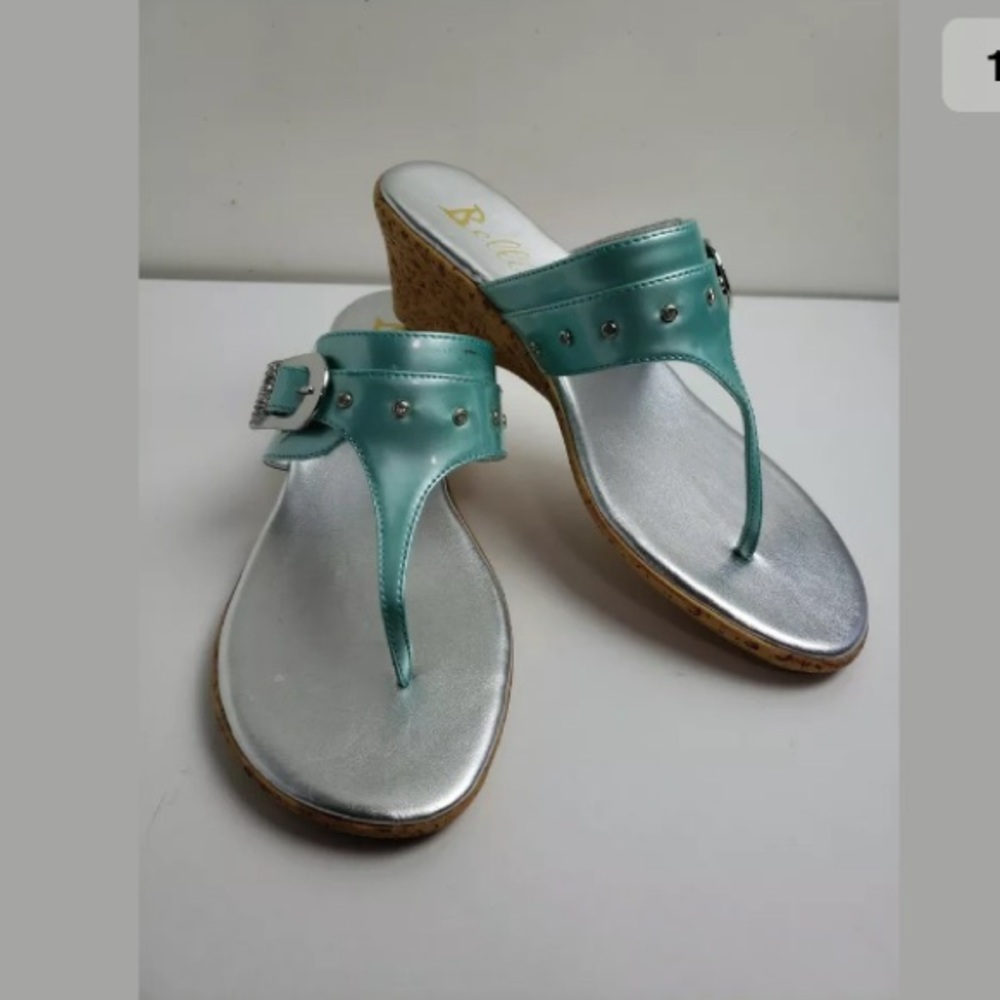 Bellini Mint Green Silver Sandals Cork Sz 9
